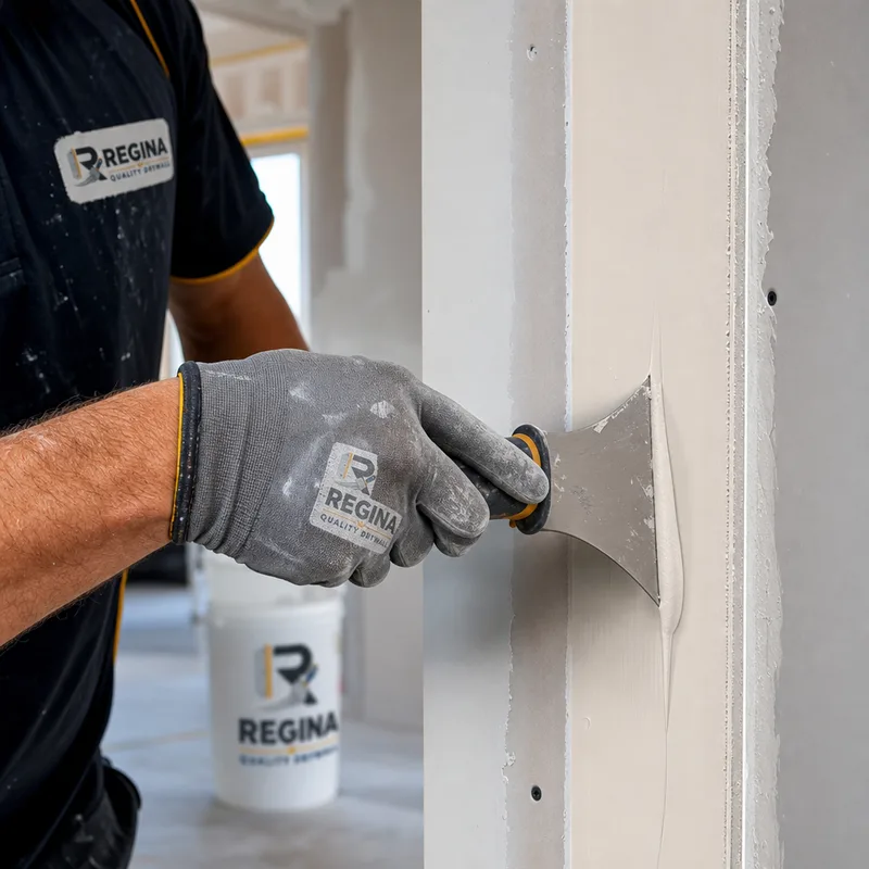 Finisher applying joint compound to a straight taped seam and corner bead